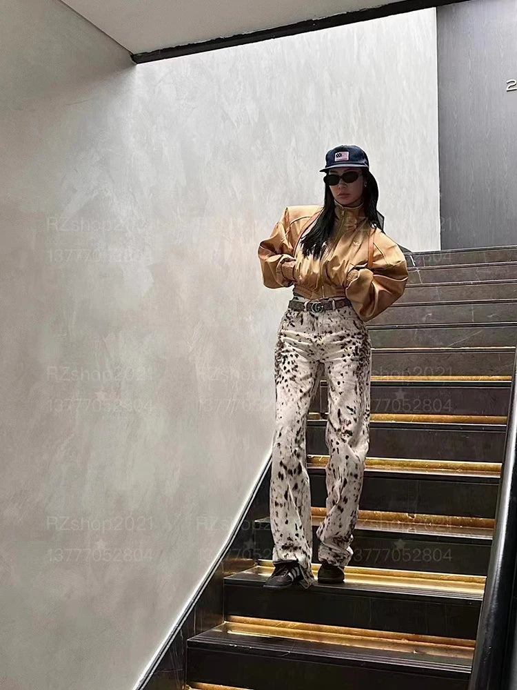 Baggy Wide Leg Leopard Jeans