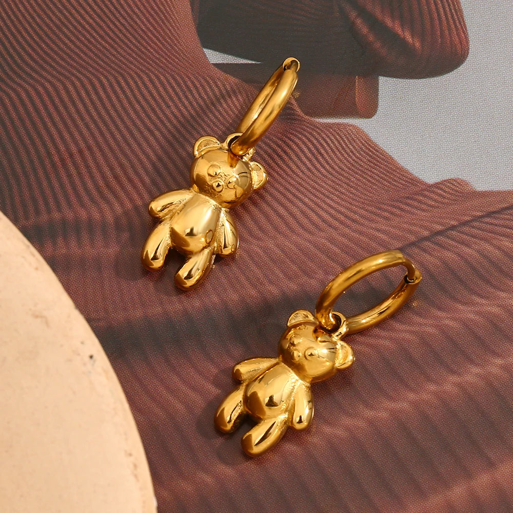 Little Bear Charm Hoop Earrings