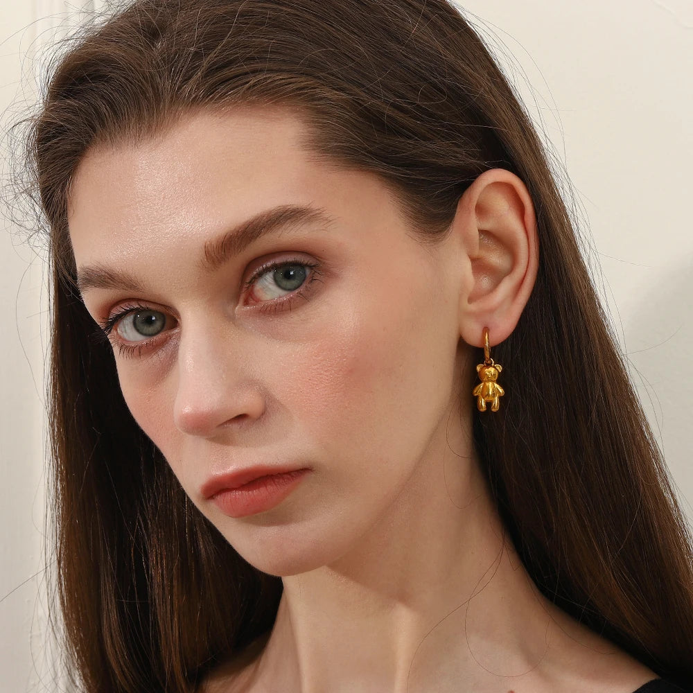 Little Bear Charm Hoop Earrings