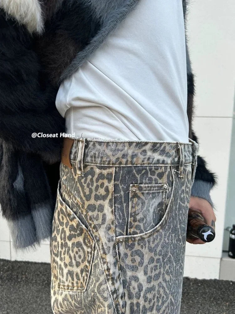 American Vintage Unisex Leopard Print Washed Jeans