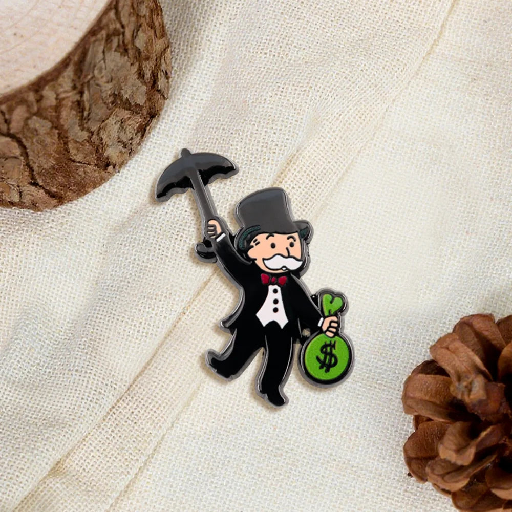 Monopoly Man Holding Money Bag Enamel Pin