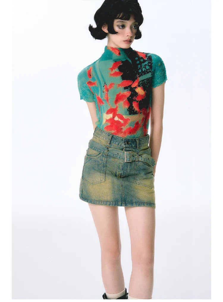 Gold Fish Waffled Crop Top
