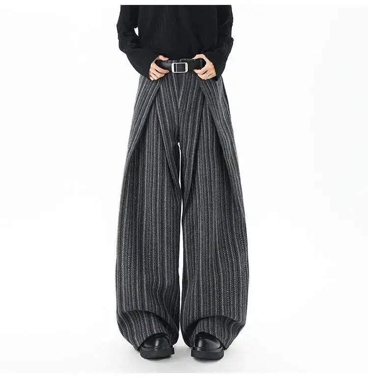 Striped Pleated Wide Leg Trousers