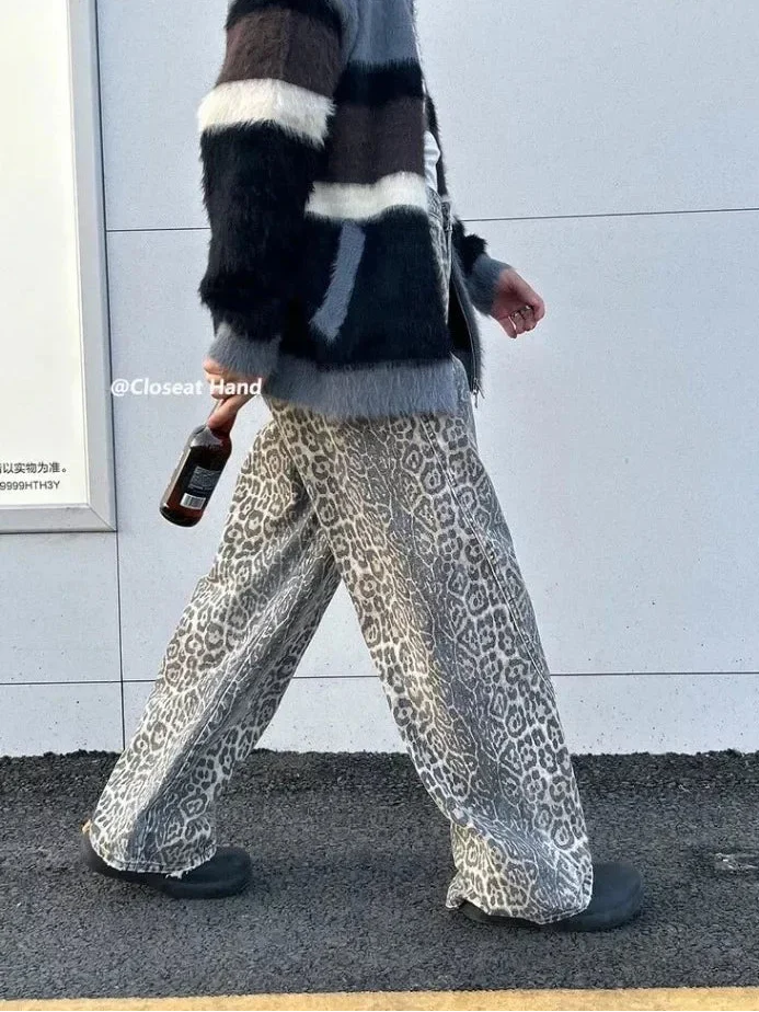 American Vintage Unisex Leopard Print Washed Jeans