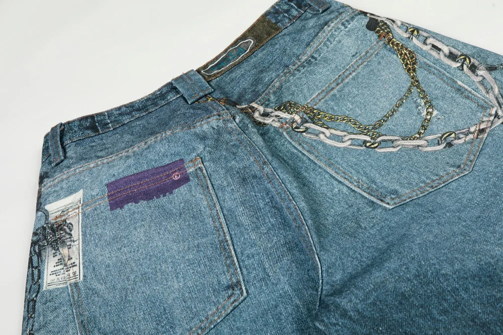 Printed Wide Leg Jeans