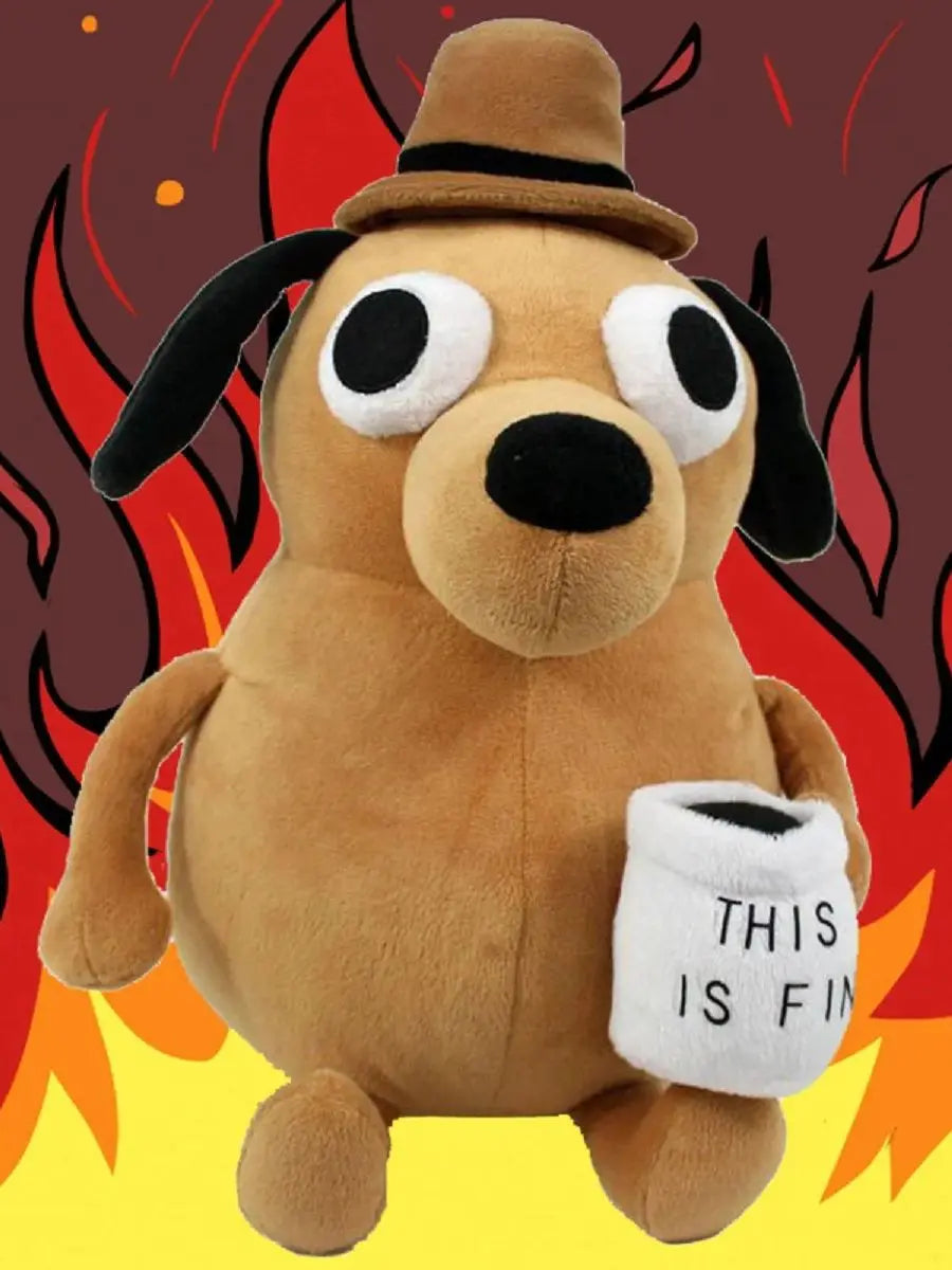 25cm This Is Fine Meme Coffee Dog Plush Toy