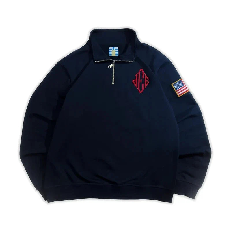 Jeffrey Epstein White Embroidered Quarterzip Pullover