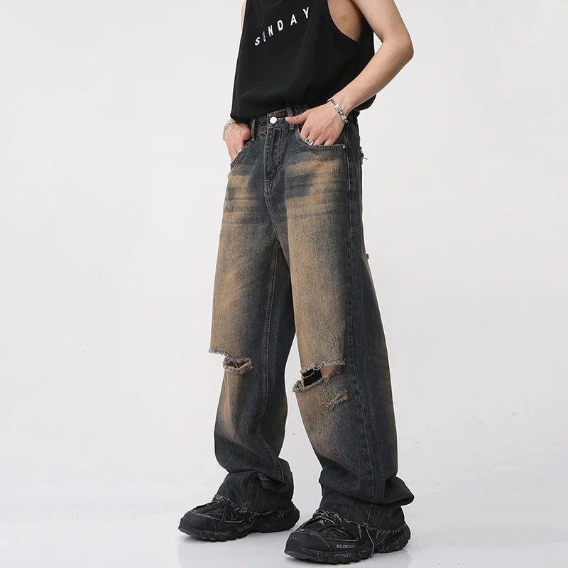 Wide Leg Knee Cut Jeans