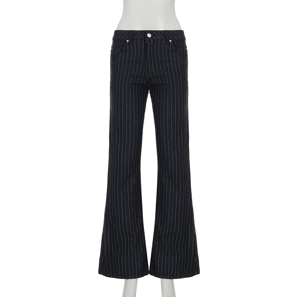 Pin Stripe Y2k Low Rise Boot Cut Jeans