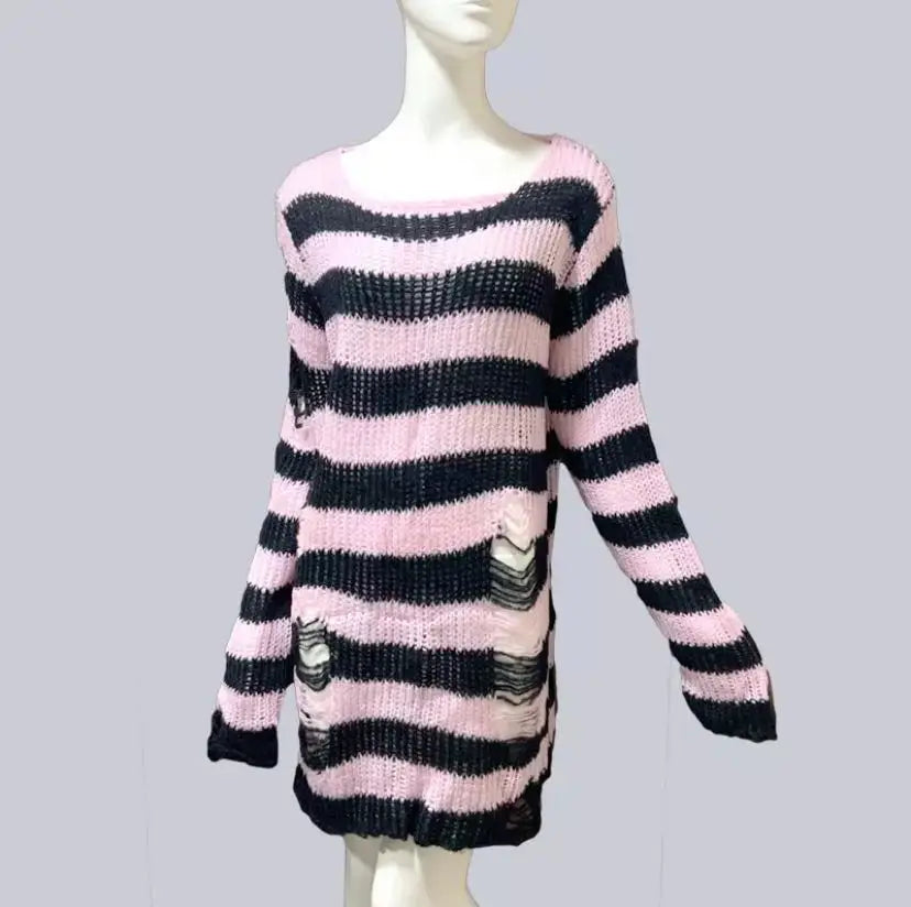 Unisex Distressed Striped Sweater