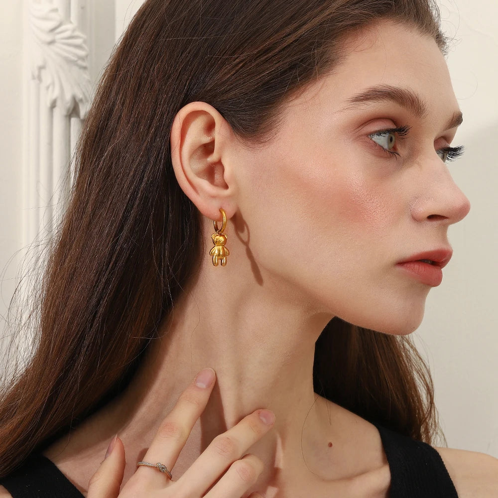 Little Bear Charm Hoop Earrings