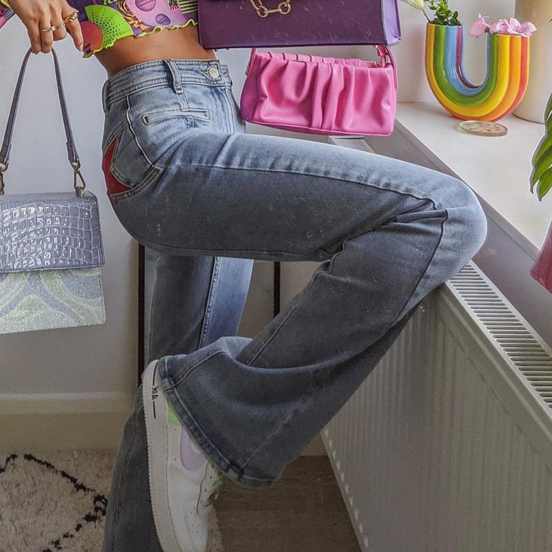 Retro Five Pointed Star Straight Leg Jeans