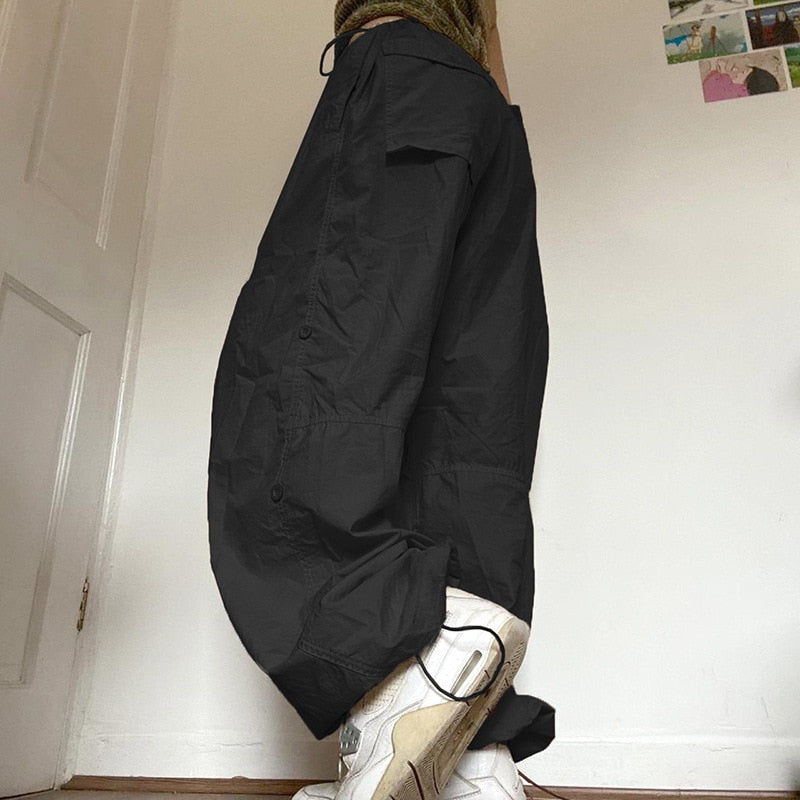 Drawstring Wide Leg Parachute Pants