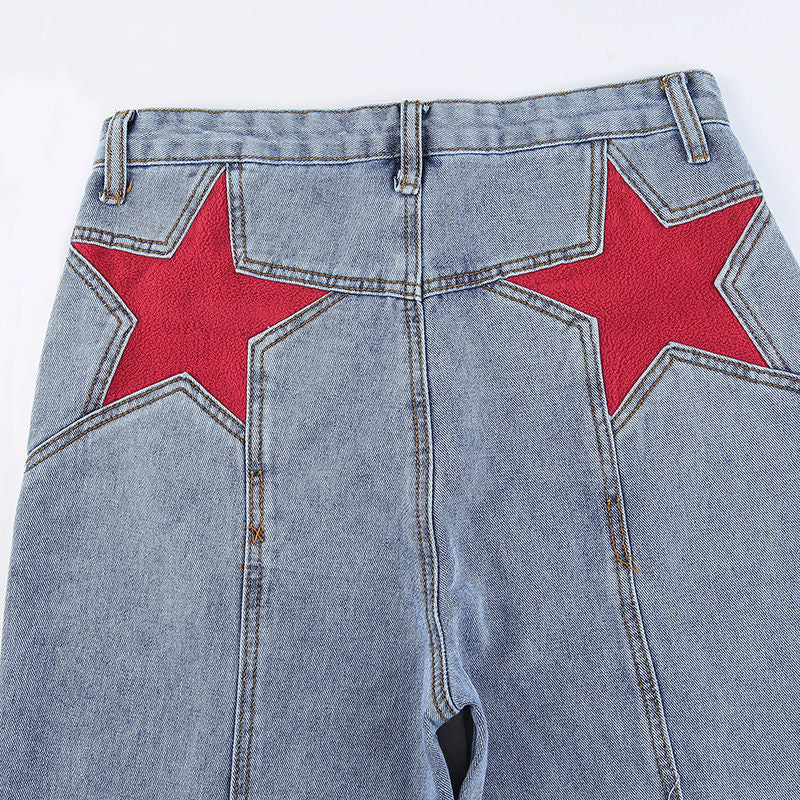 Retro Five Pointed Star Straight Leg Jeans