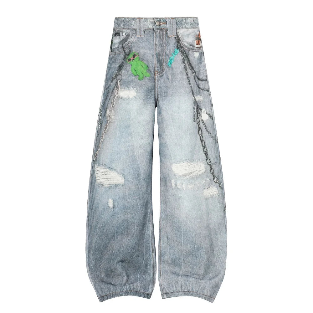 Printed Wide Leg Jeans