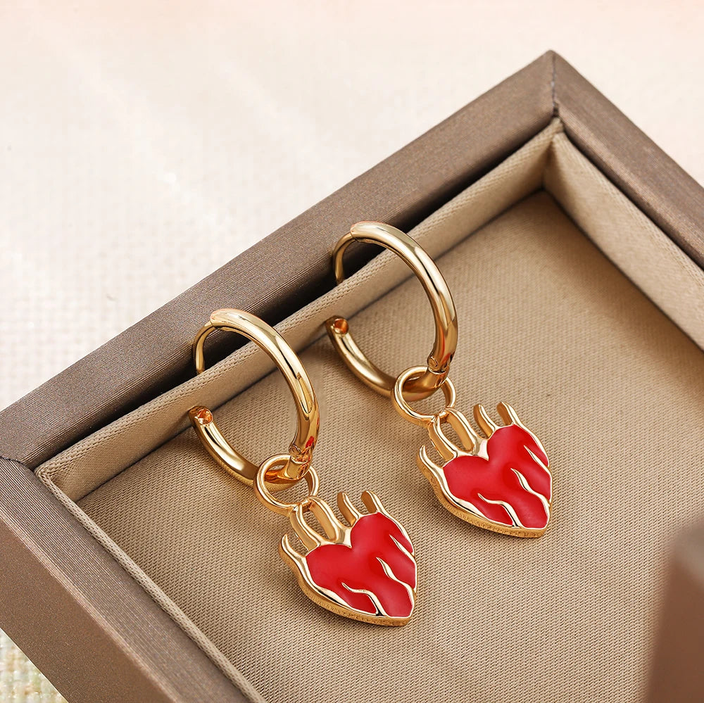 Fire Red Heart Earings