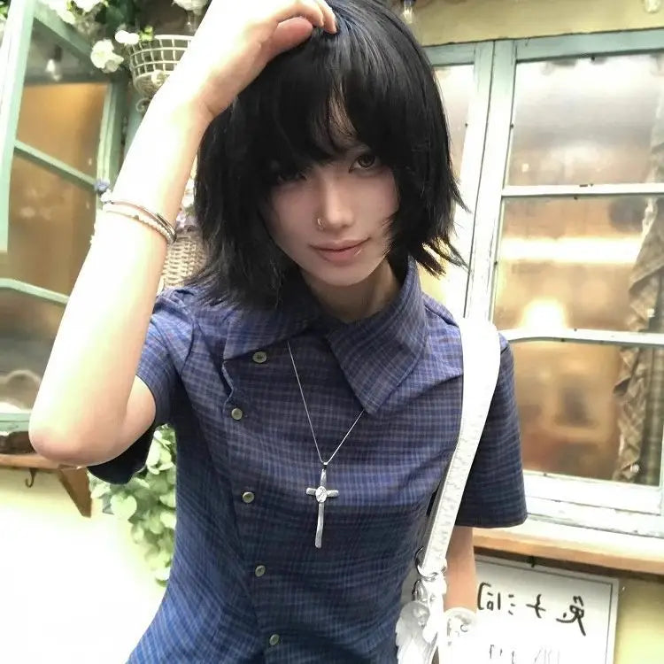 Vintage Plaid Asymmetrical Shirt
