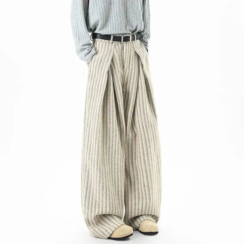 Striped Pleated Wide Leg Trousers