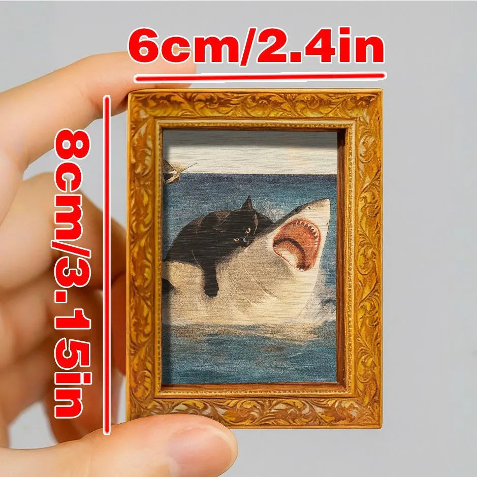 Cat Attacking Shark Art Fridge Magnet
