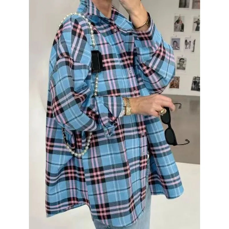 Baggy Plaid Womens Blouse
