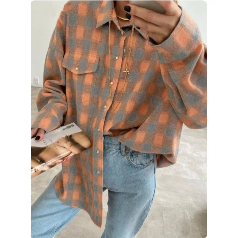 Baggy Plaid Womens Blouse