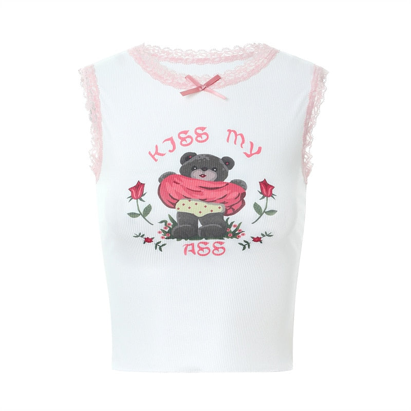 Kiss My Ass Lace Trim Top