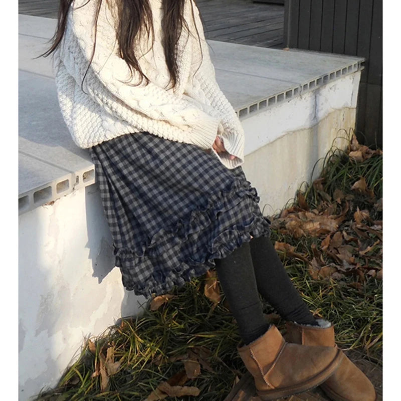 Japanese Plaid Midi Ruffle Skirt