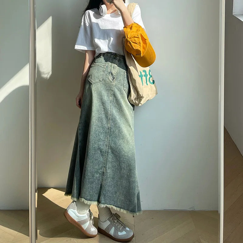 High Waist Maxi Denim Skirt