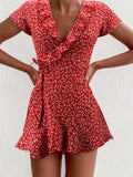 Floral Ruffles V-neck Mini Dress