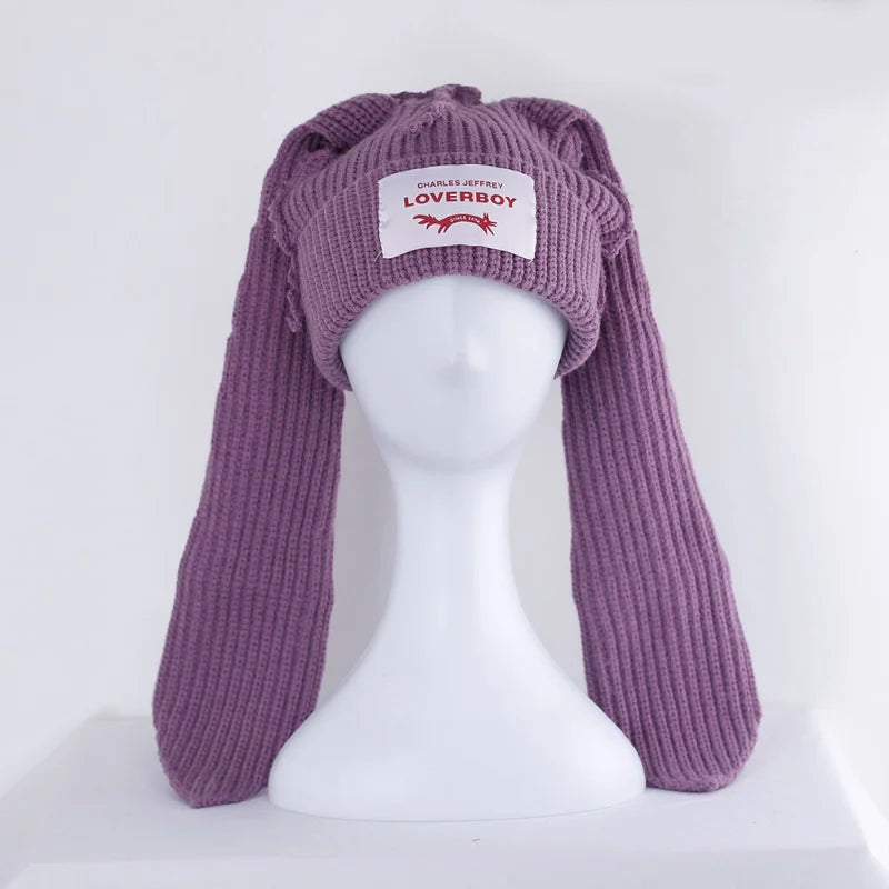 Handmade Long Rabbit Ear Wool Beanie