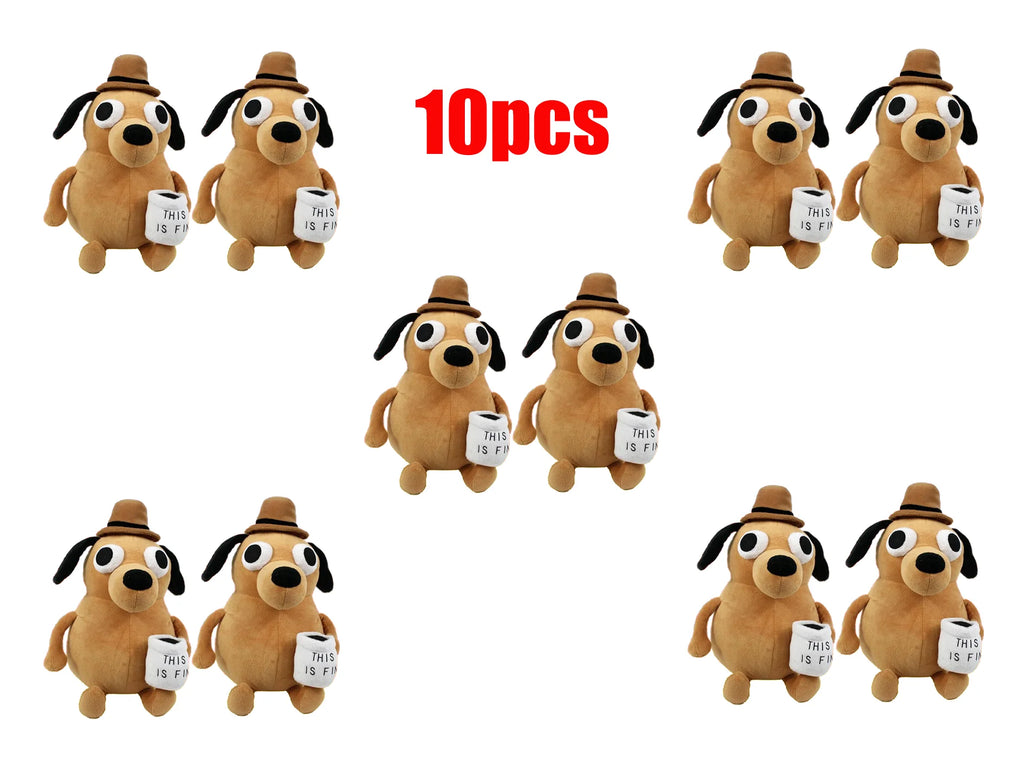 25cm This Is Fine Meme Coffee Dog Plush Toy