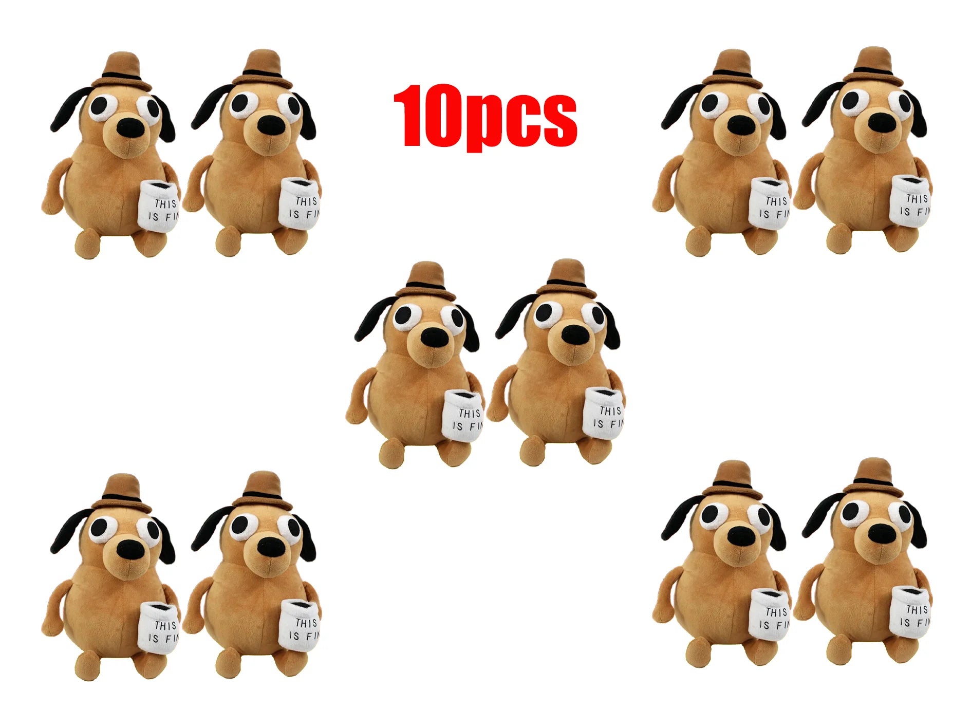 25cm This Is Fine Meme Coffee Dog Plush Toy