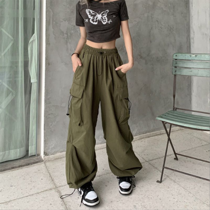 Wide Leg Cargo Parachute Pants