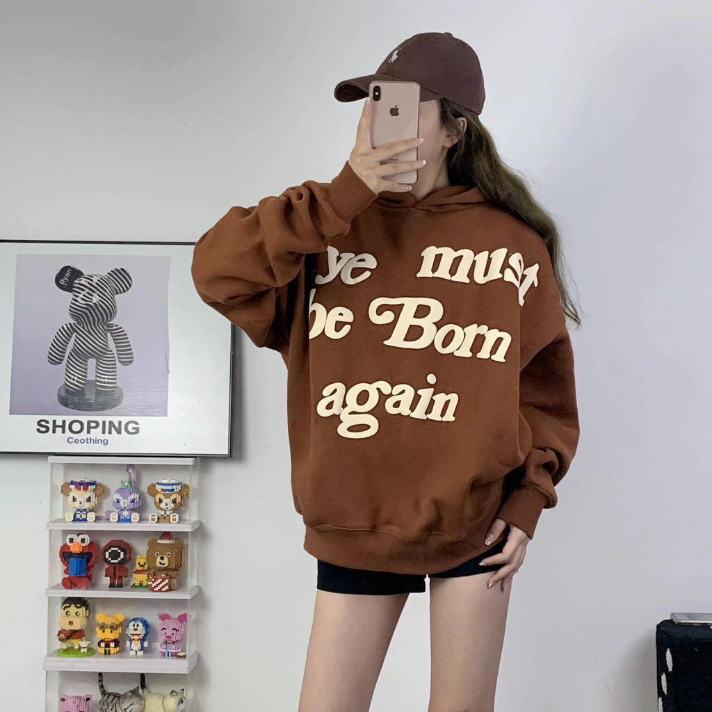 Ye Must Be Born Again Puff Print Oversized Hoodie