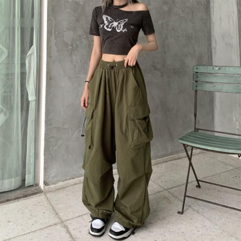 Wide Leg Cargo Parachute Pants