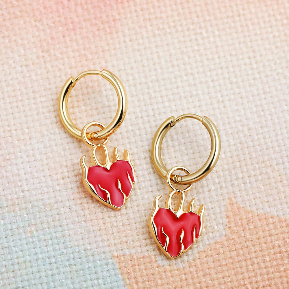 Fire Red Heart Earings