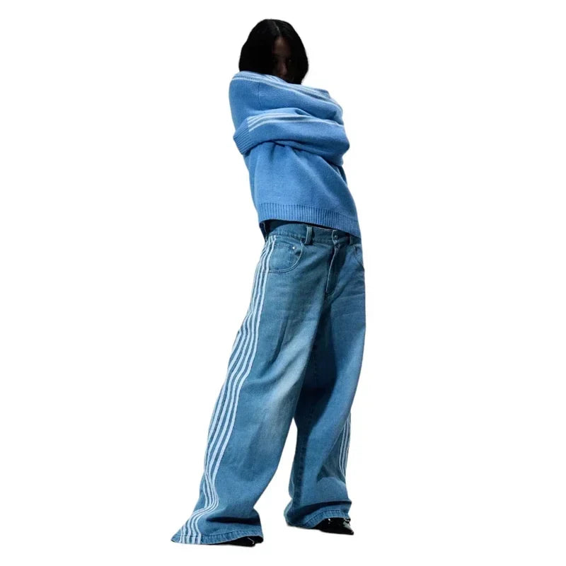 Vintage Striped Embroidered Sweatpant Jeans