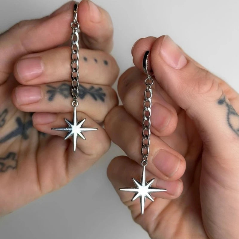 Octagonal Star Long Drop Earrings