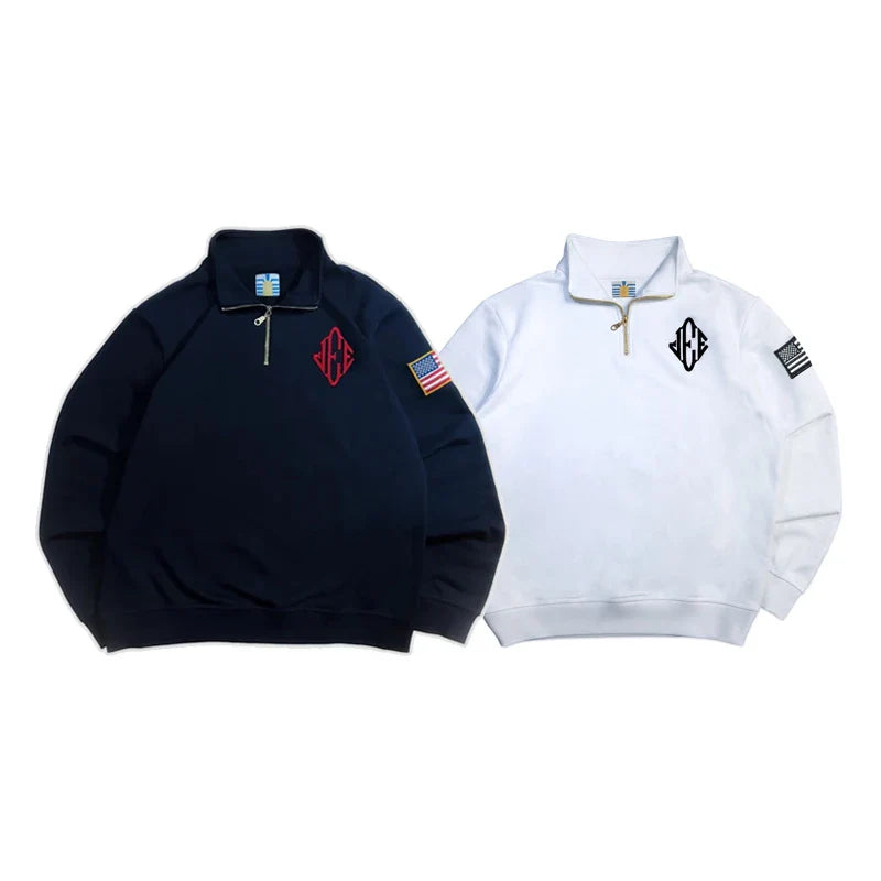 Jeffrey Epstein White Embroidered Quarterzip Pullover