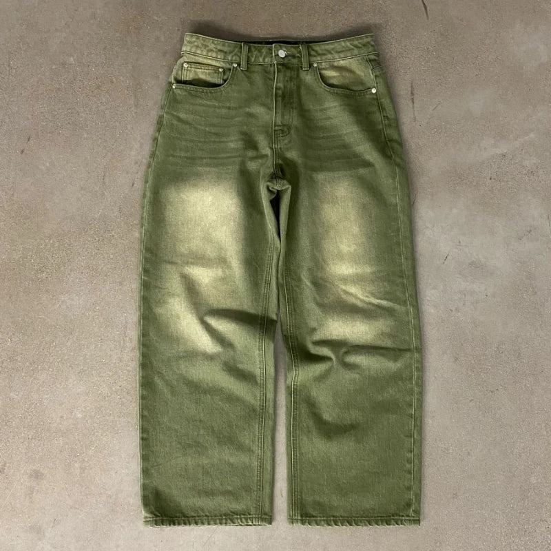 Matcha Dyed 6 Ball Embroidered Baggy Jeans