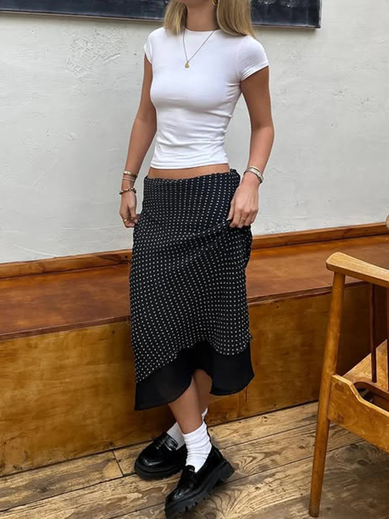 Polka Dot 2 Layer Maxi Skirt