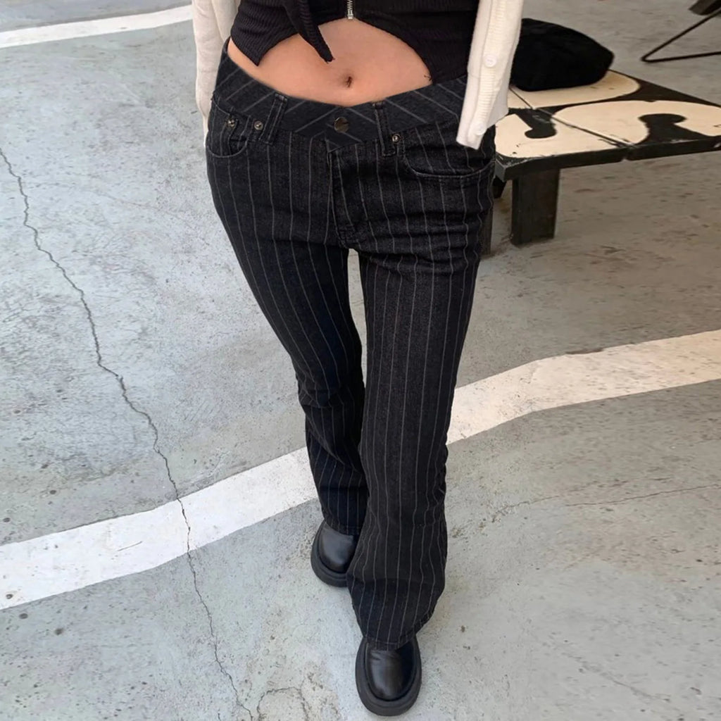 Pin Stripe Y2k Low Rise Boot Cut Jeans