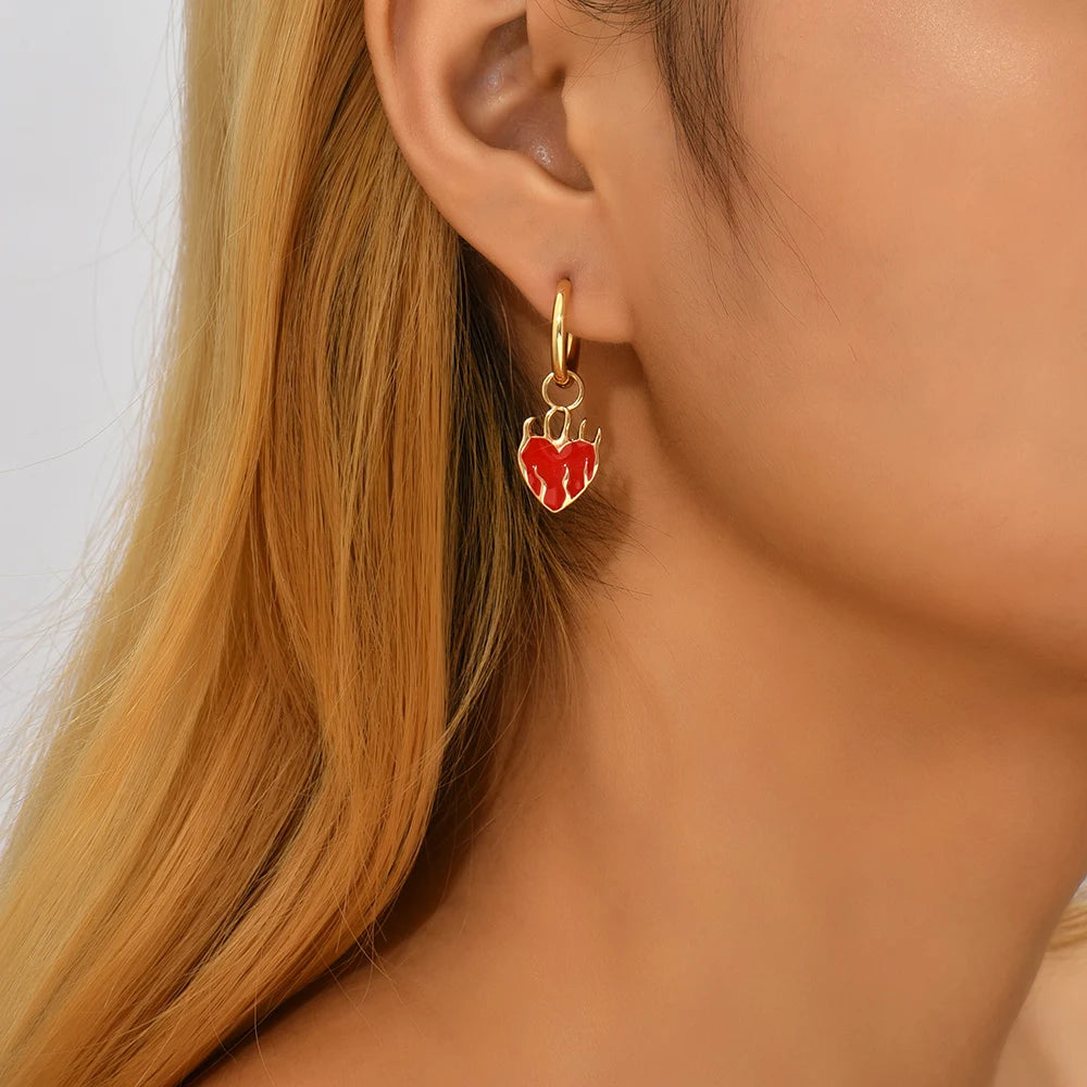 Fire Red Heart Earings