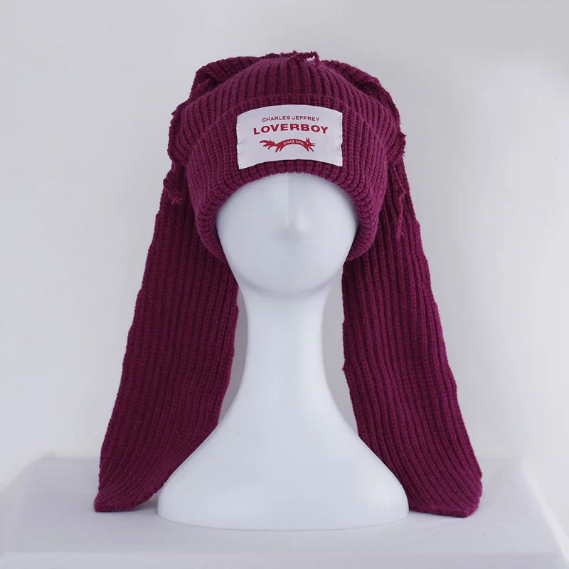 Handmade Long Rabbit Ear Wool Beanie