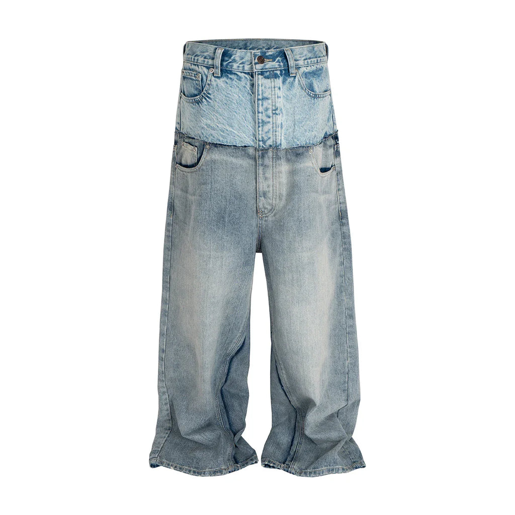 Double-layer Patchwork Baggy Jeans