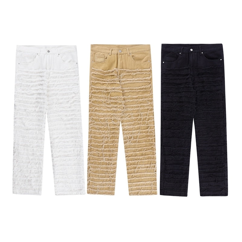 Solid Frayed Straight Denim
