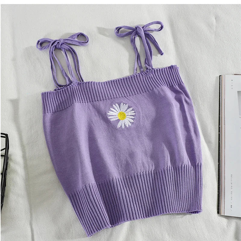 Embroidered Daisy Cami Tops