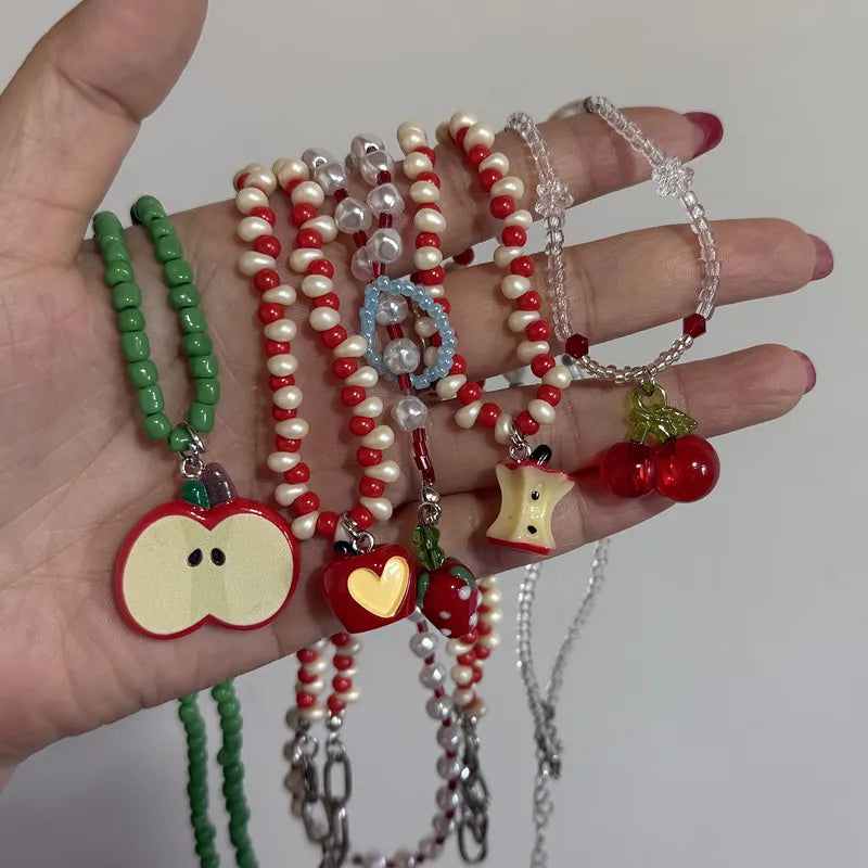 Apple Core Pendant Bead Choker Necklace