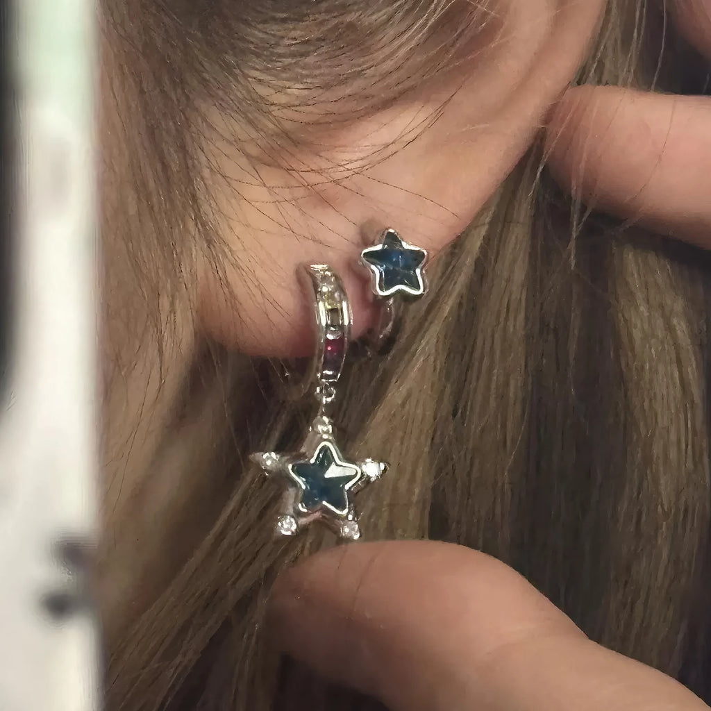 925 Sterling Silver Star Moon Earrings