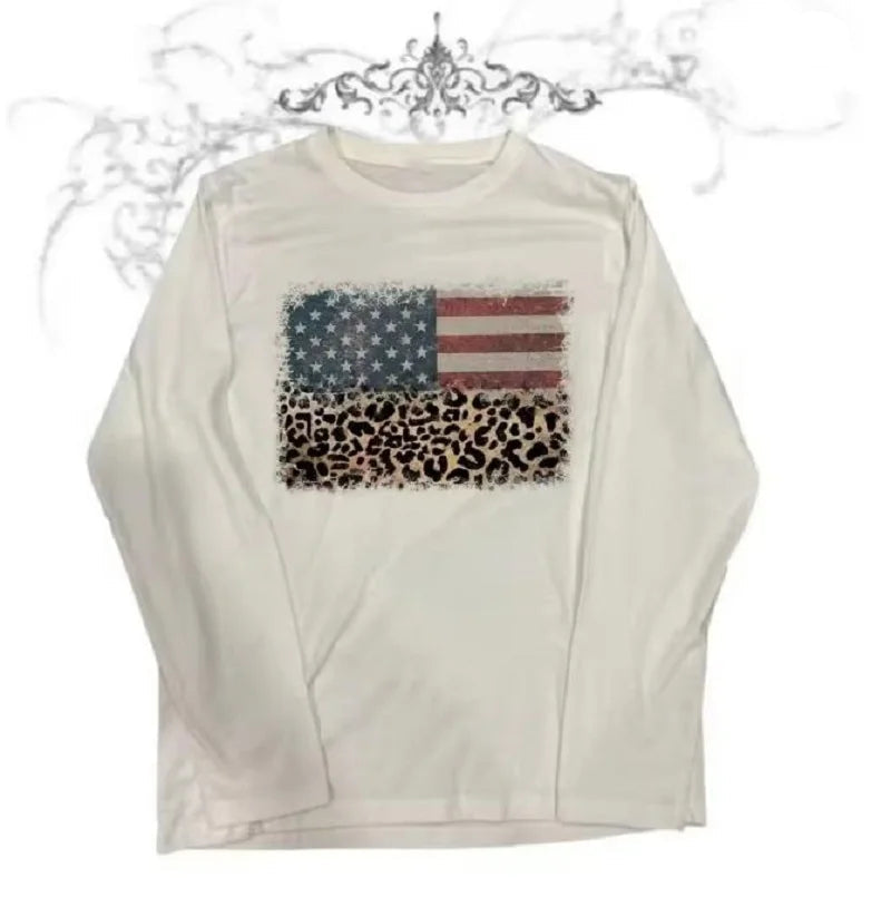 Leopard USA Flag Kpop Long Sleeve